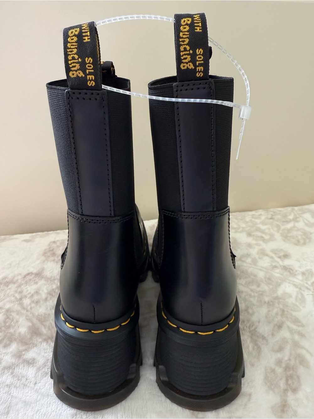 Dr. Martens Corran Black Leather Chelsea Lug Boots with Yellow Stitching - Picture 4 of 14
